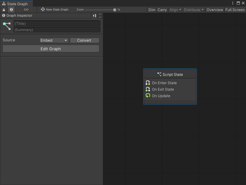 A State Graph with a new blank Script State node.