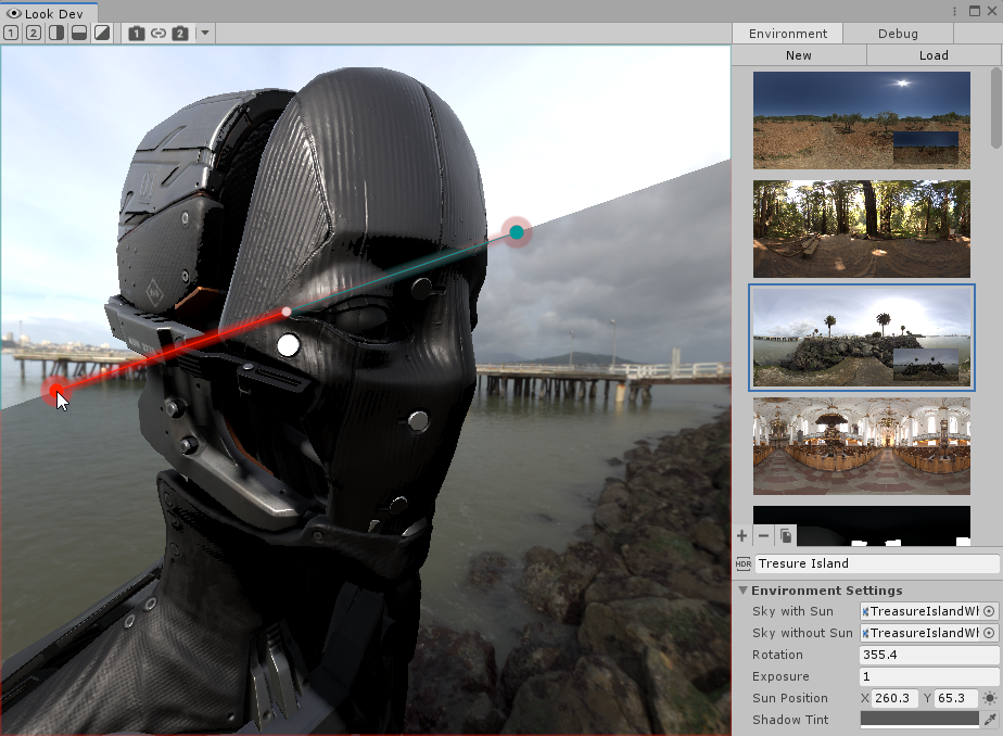 Click and drag the circle at either end of the gizmo to change its orientation and length.