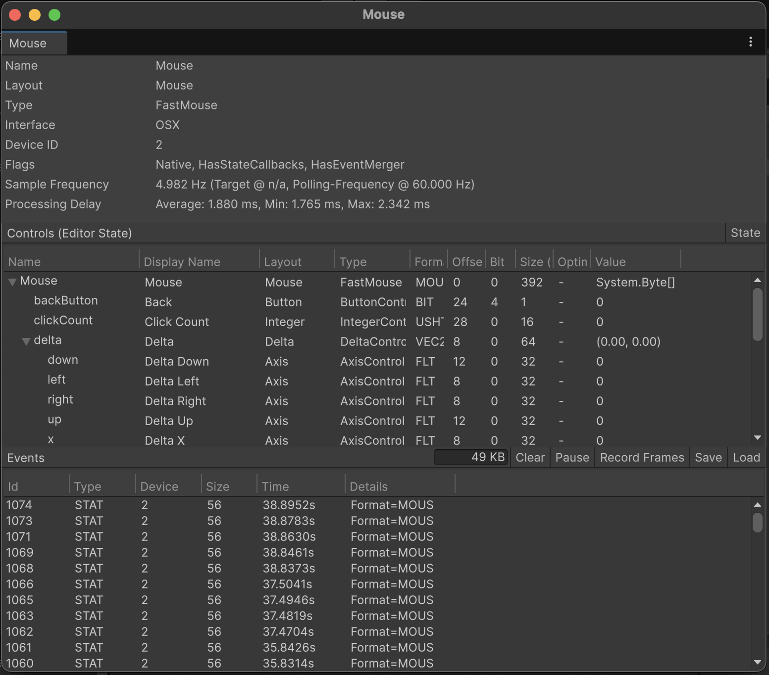 Device in Input Debugger